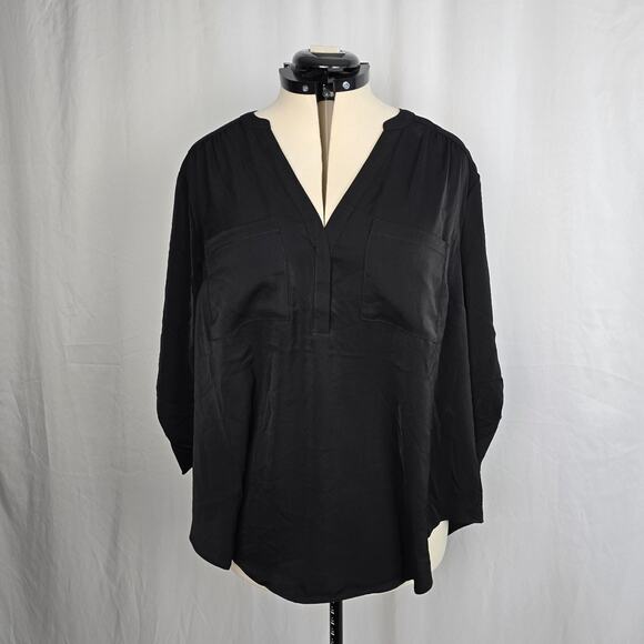 Torrid Harper Blouse Women's 1X Black Roll Tab Sleeves - Picture 1 of 16
